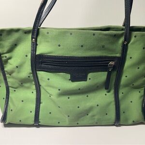 Kate Spade Green Polka Dot Tote Bag with Black Leather Trim